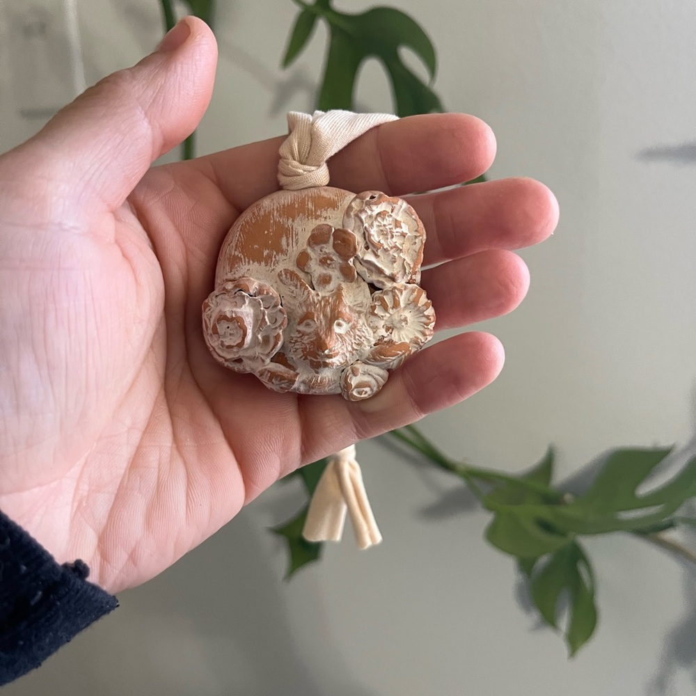 Handcrafted Floral and Fox Terracotta Essential Oil Car Diffuser Rearview Mirror